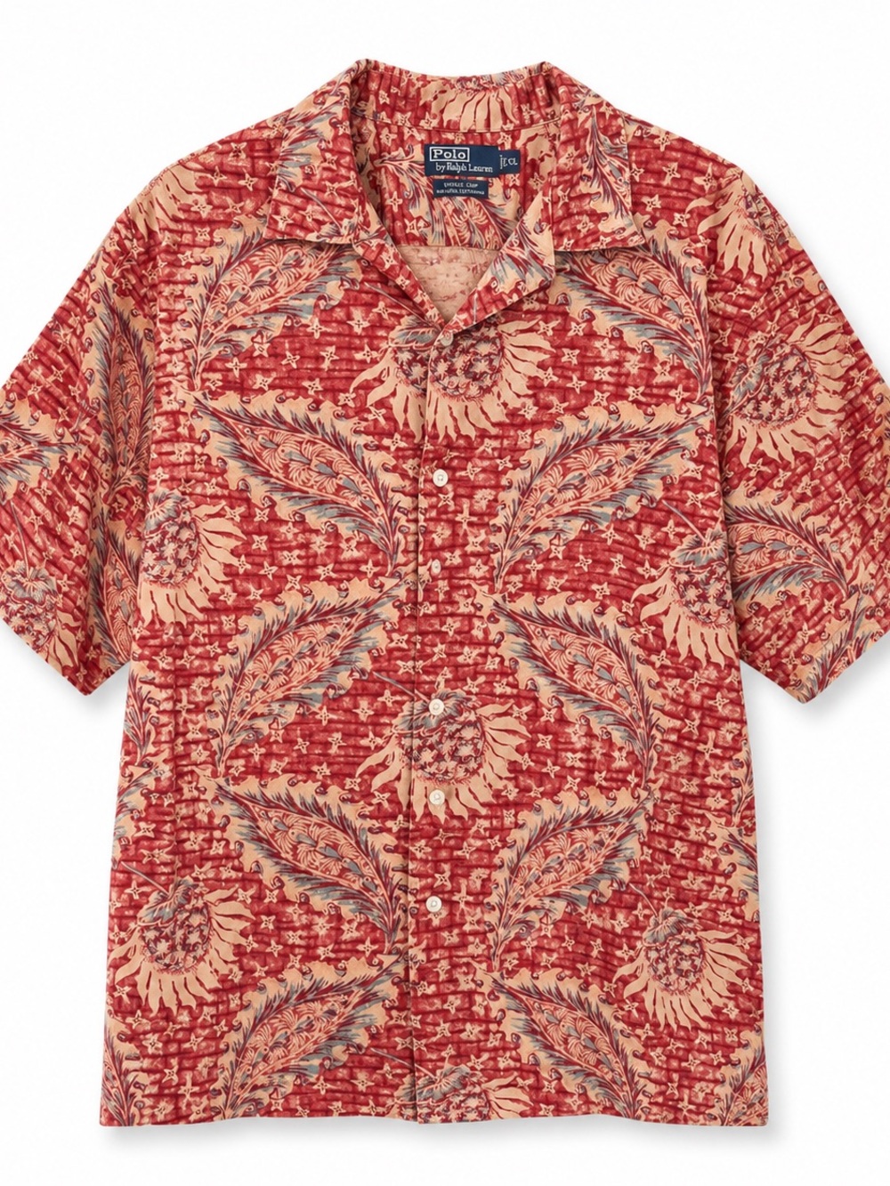 Vintage Polo Ralph Lauren XXL Red Linen Blend Tropical Hawaian  Camp Shirt